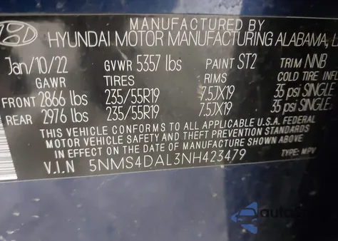 2022 Hyundai Santa Fe Limited z USA, uszkodzony, nr VIN 5NMS4DAL3NH423479